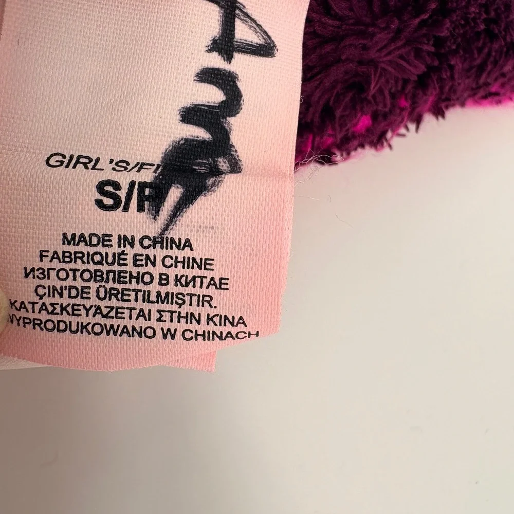 The North Face‎ Girls Knit Earflap Beanie Hat Pink/Burgundy Fleece Lined Pom S/M